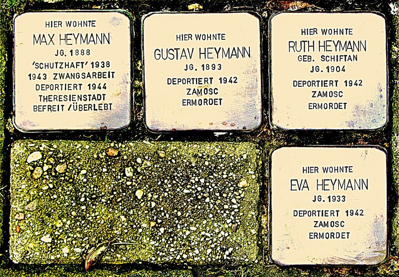 Datei:Stolpersteine Schützenstraße 13 Familie Heymann.jpg