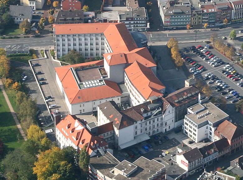 St. Marien-Hospital in der Innenstadt aus der Luft